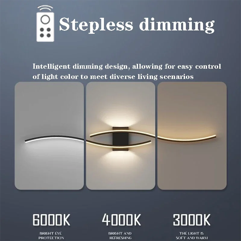 Modern LED Strip Wall Lamp Double Curve Remote Control Light Bedside Decor Black Gold Wall Sconces Living Room Bedroom