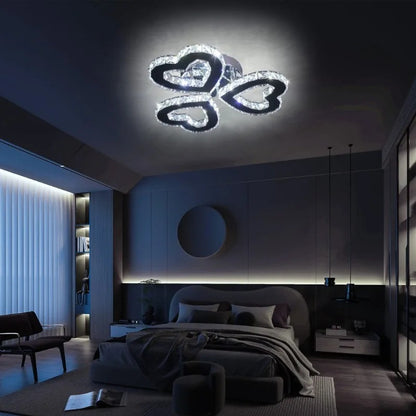Modern LED Heart Shaped Three Rings Crystal Ceiling Lights Appliance Bedroom Light