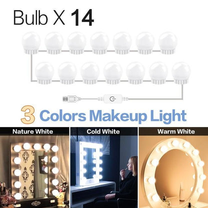 Hollywood Led Makeup Mirror Light 3-color Stepless Dimmable Dressing Table Bathroom Led Wall Lamp USB Make Up Vanity Lighting