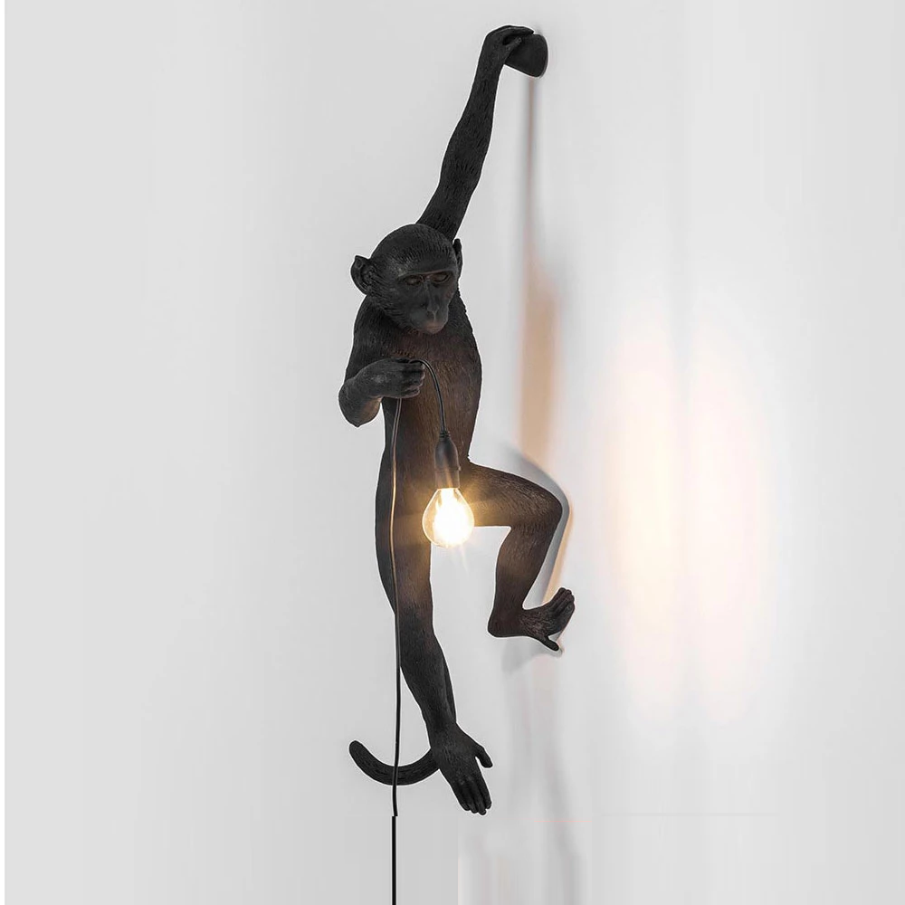 Resin Black White Gold Monkey Lamp Pendant Light For Living Room Lamps Art Parlor Study Room Led Lights lustre With E27 Led Bulb