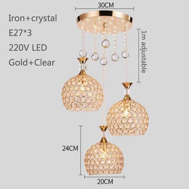Modern Simplicity Style Indoor Decorations Pendant Lamp E27 LED Crystal Pendant Lights For Restaurant 3 Heads Hanging Light