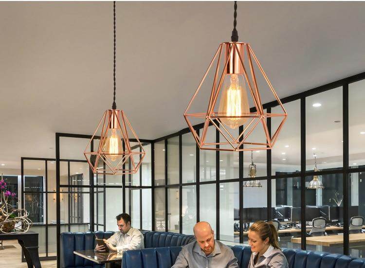 Modern Plating Metal Cage Pendant Lamp,Vintage Plating Rose Gold Birdcage Creative Hanging Lamp For Restaurant Living Room