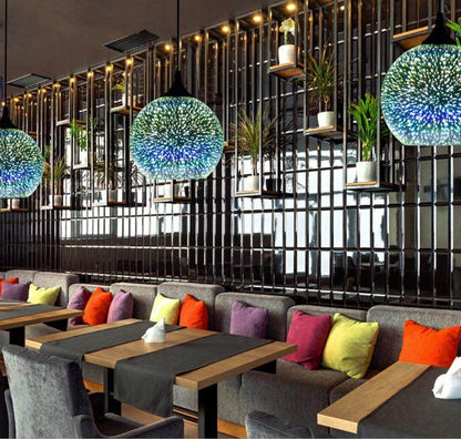 Modern 3D Colorful Nordic Starry Sky Hanging Glass Shade Pendant Lamp Lights E27 LED For Kitchen Restaurant Living Room