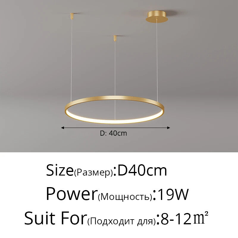 Black Rings Simple Style Modern Pendant Light Minimalist Chandelier Living Room Restaurant Dimmable Remote Lamp Home Decoration