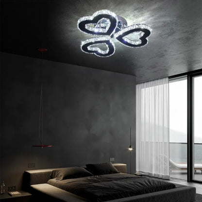 Modern LED Heart Shaped Three Rings Crystal Ceiling Lights Appliance Bedroom Light