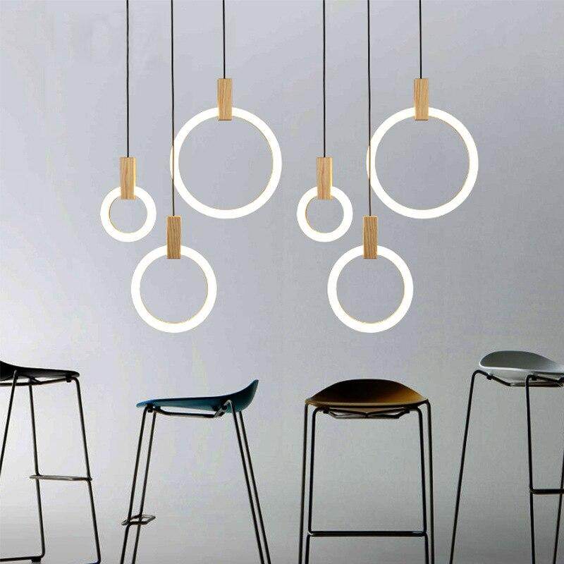 Modern 1/3/6Heads Led Chandeliers Wood Acrylic Ring Chandelier For LOFT Decor