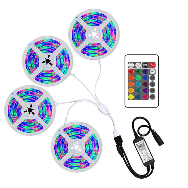 20M (4x5M) App Intelligent Control Bluetooth Music Sync Flexible Led Strip Lights 2835 RGB SMD 1080 LEDs IR 24 Key Bluetooth Controller with 12V Adapter Kit
