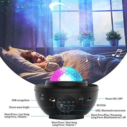 LED Star Night Light Wave Sky Starry Galaxy Projector Blueteeth USB Voice Control Music Player 360 Rotation Night Lighting Lamp