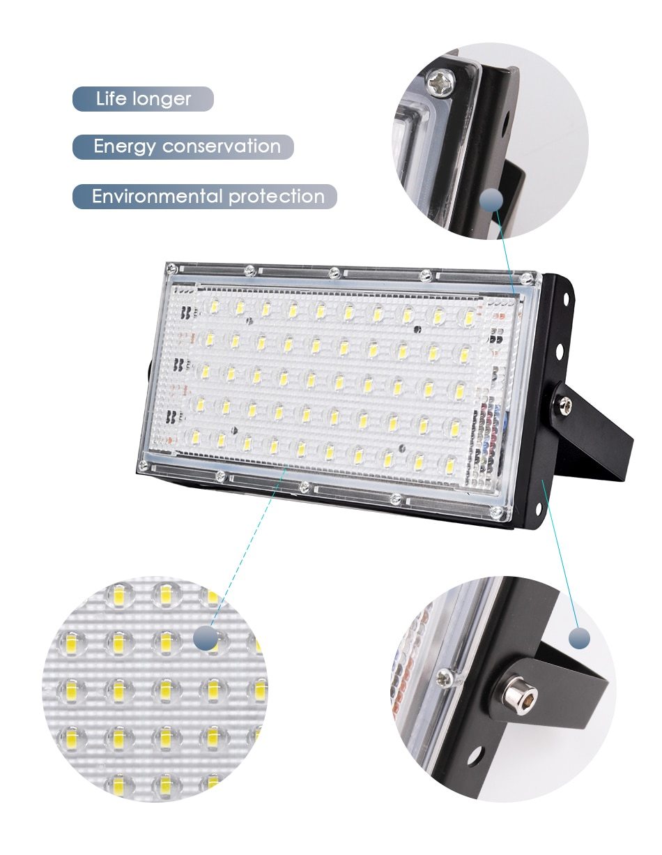 2pcs LED Flood Light 50W Outdoor Wall Reflector Lamp Street Garden Floodlight Waterproof IP65 Spotlight Lighting AC