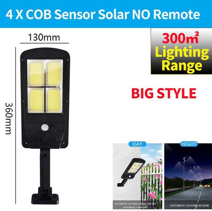 300W Remote Control Upgraded COB Solar Light PIR Motion Sensor IP65 Outdoor Solar Wall Street Light Waterproof Lamp