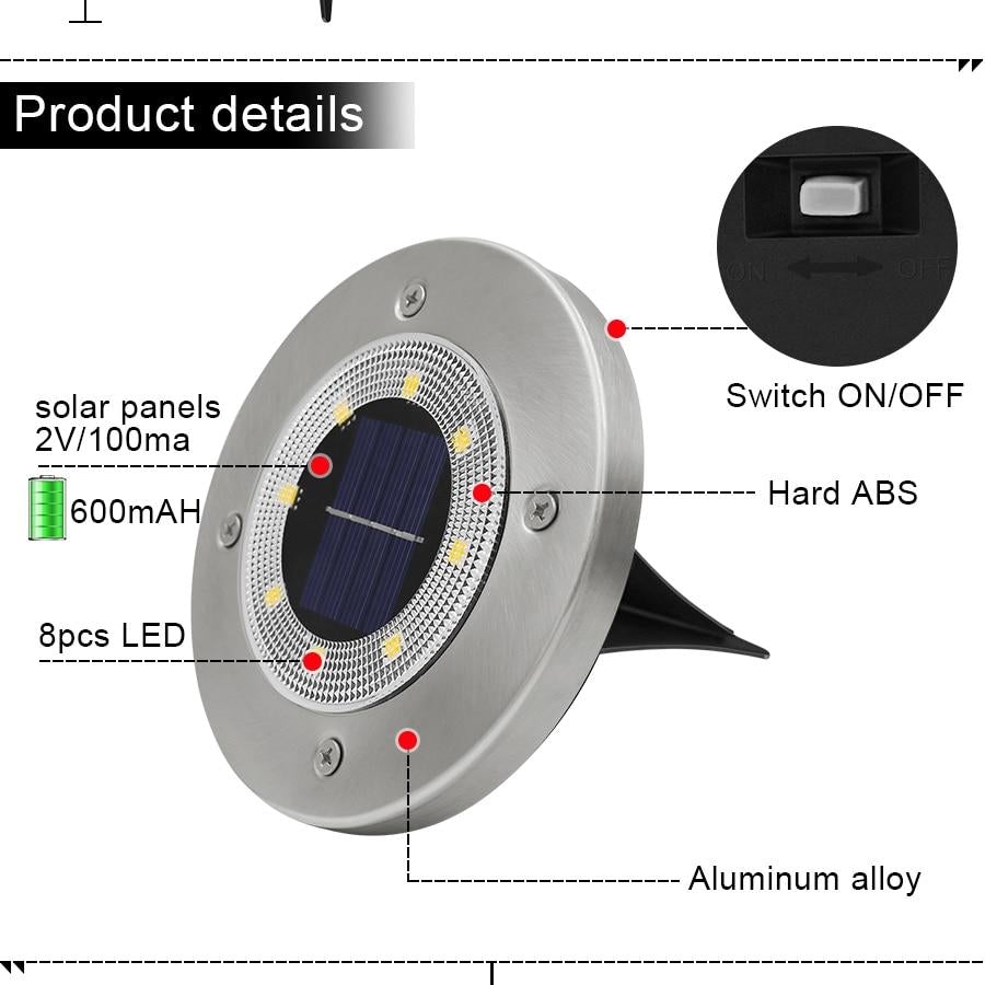 8 LED Outdoor Solar Garden Lights Waterproof In-Ground Light Solar Lamp Lighting for Pathway Yard Deck White/Warm White/RGB