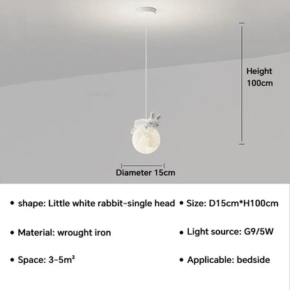 Nordic Little Bear LED Pendant Lamp Cute Rabbit For Hanging Lamp Dining Room Child Bedroom Bedside Chandelier Home Decor Fixture