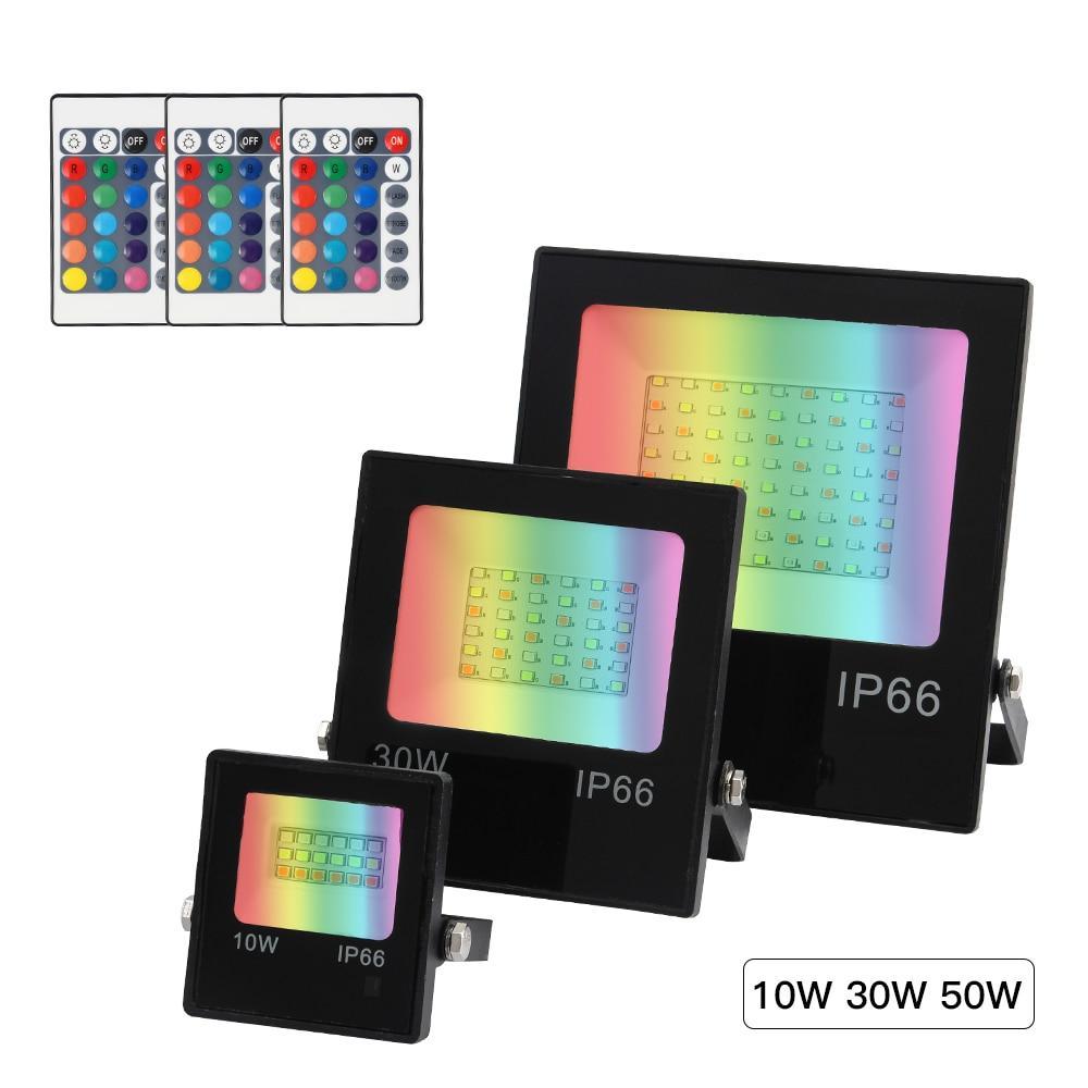 10W 30W 50W Led Spotlight Outdoor Flood Light AC220V IP66 Reflector Projector Lamp With Remote Controller For Courtyard Rockery