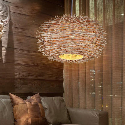 Handmade Bird Nest Pendant Light Wicker Wood Hotel Restaurant Dinning Room Cafe Bar Nordic Rattan lustre Modern Hanging Suspension