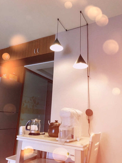 Modern Light Black Metal Long Wire Cone Shape Pendant Lamp Kitchen Island Hanging Lamp Bedside Suspension Lighting