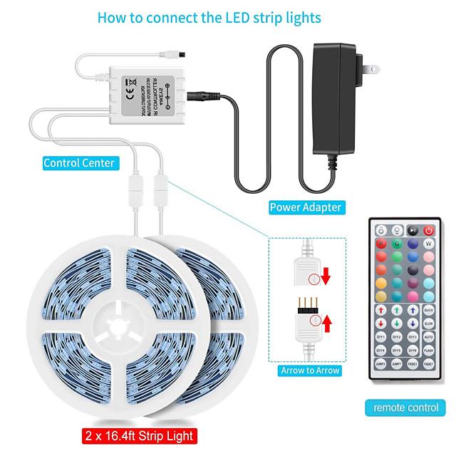 65FT LED Light Strips Waterproof Flexible with IR 44 Key Double Outlet Controller Extended Flexible Strip Lights for Bedroom Party Home Decration 360LEDs 5050SMD 10mm RGB 2x32.8FT