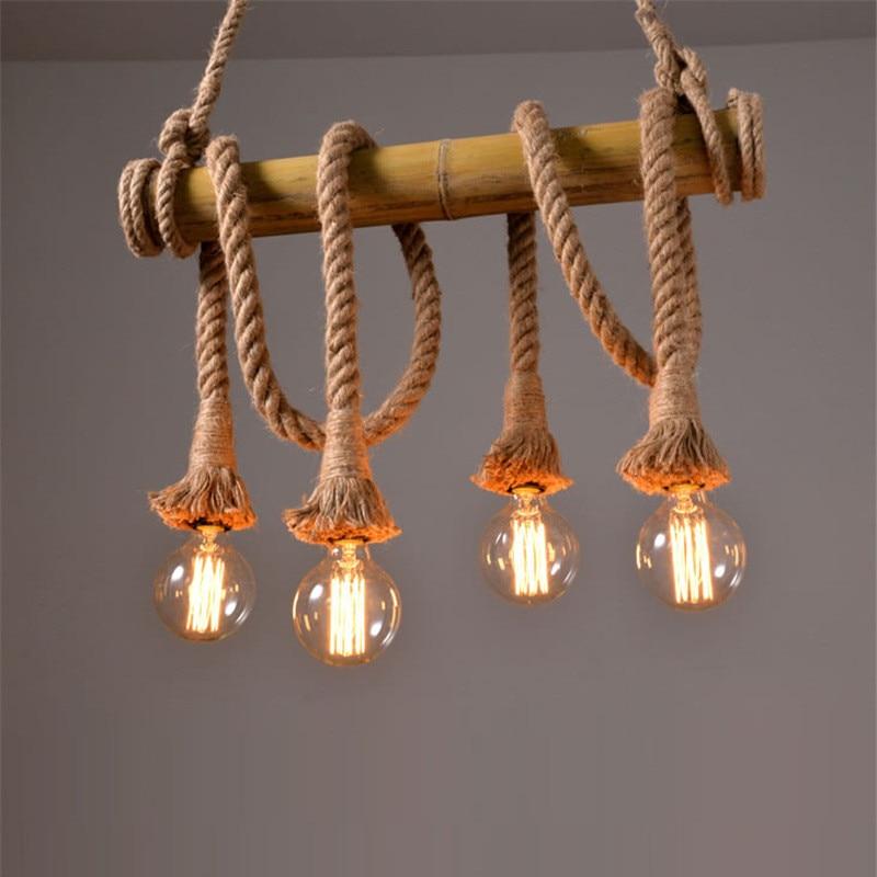 Bamboo hemp Rope Pendant Lights Creative Restaurant Decoration Lamps Retro Bar Table Garden Bamboo Hunging Light