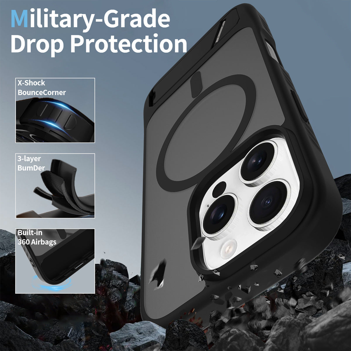 Magnetic Magsafe Case with Holder for IPhone 17 16 15 14 Pro Max Plus IPhone Wireless Charging IPhone 17 Air Cover