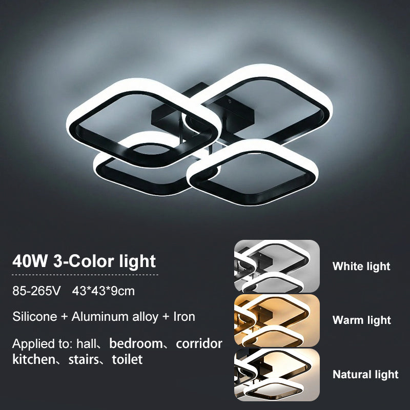 Modern 40W LED Ceiling Light 4 Square Living Room Bedroom Restaurant Hotel Office Study Indoor Home Decorative Lighting Fixture