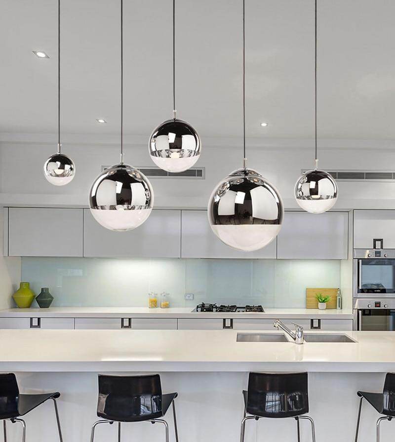 Modern TDixon Pendant Lights Gold Silver Mirror Ball Hanglamp Globe Glass Led Lamp Kitchen Living Room Bedroom Nordic Lamp