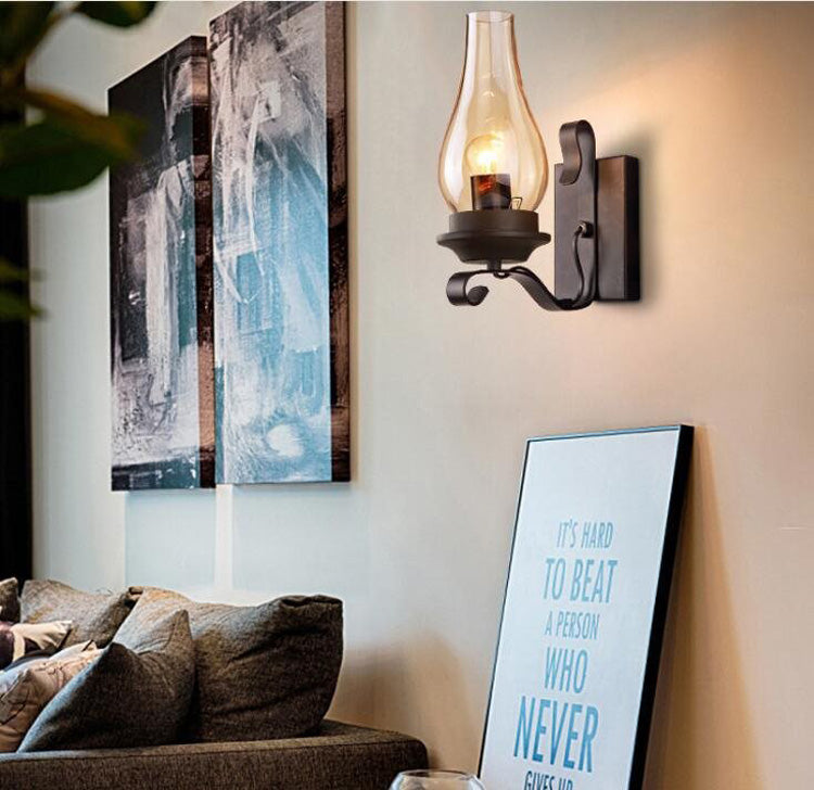 Retro Industrial Light Iron Wall Lamp Creative Restaurant Corridor Bedroom Bedside Glass Wall Light Living Room Hotel Lighting