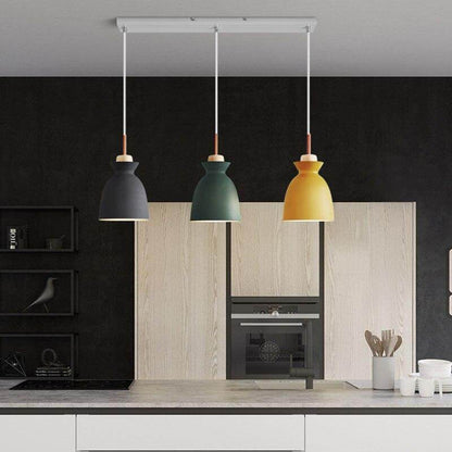 Nordic simple modern bedroom personality bar creative wrought iron color dining restaurant chandelier solid wood lamp