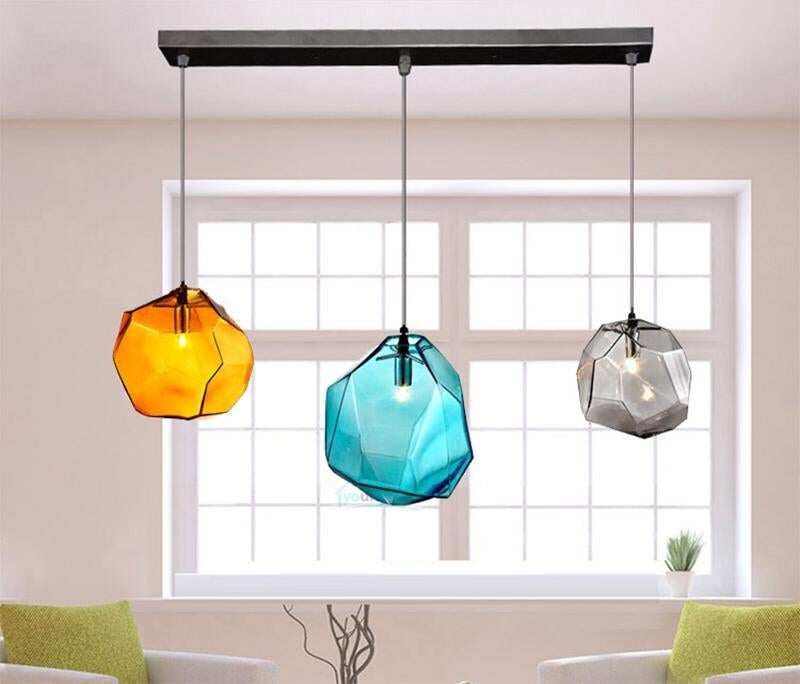 Modern Scandinavian Ice Crystal Glass Pendant Lights Creative Restaurant Hanging Lights Colored Stone Single Head Luminarias