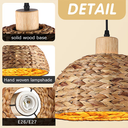Hand Woven Rattan Pendant Light Adjustable Hemp Hanging Pendant Light Chinese Style Bamboo Home Decor Lighting