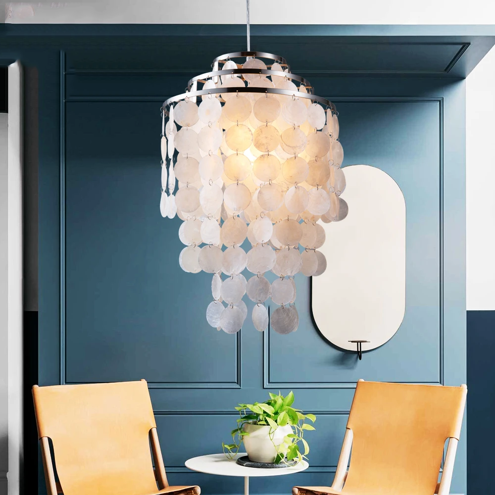 Modern Nordic White Natural Seashell Hanging Pendant Lamp Fixture E27 LED Lights For Home Deco Bedroom Living Room Restaurant