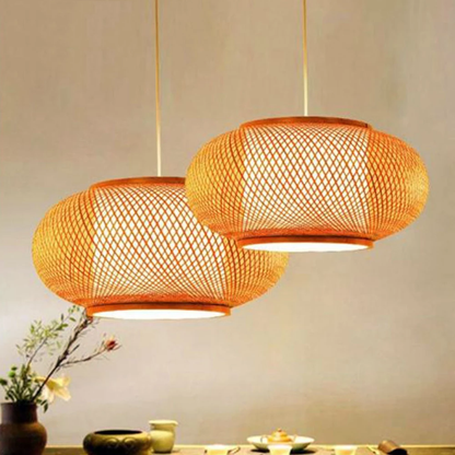 Modern LED Wood Pendant Lamp Hand Knitted Bamboo Kitchen Fixtures Light Suspension Home Indoor Dining Room Hanging Lamp Handmade