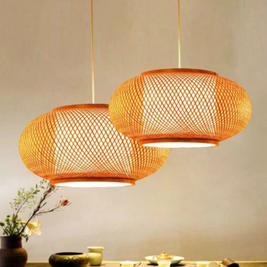 Modern LED Wood Pendant Lamp Hand Knitted Bamboo Kitchen Fixtures Light Suspension Home Indoor Dining Room Hanging Lamp Handmade