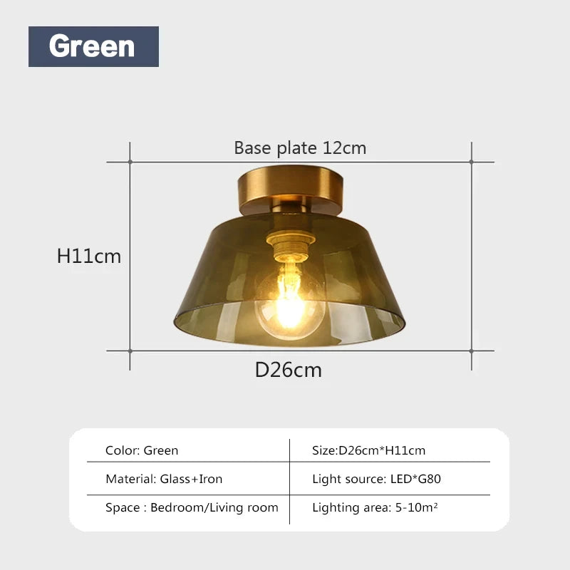 Modern Glass Ceiling Lamp Amber Green Glass Hood For Dining Room Home LED Decoration Light Fixture