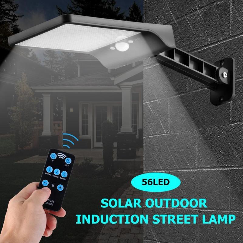 56LED Solar Motion Sensor Wall Light Outdoor Street Lamp with Remote Control Waterproof Garden Street Lamp Adjustable Brightness