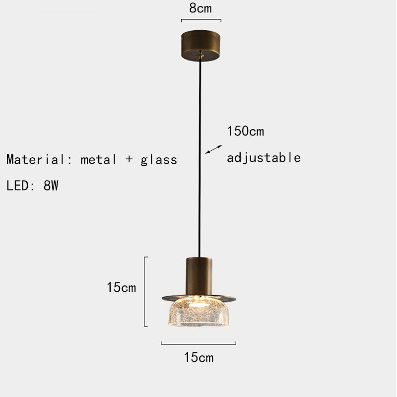 Creative Cracked Glass LED Pendant Light Gold Metal Clear Amber For Dining Room Bedroom Crod Adjustable