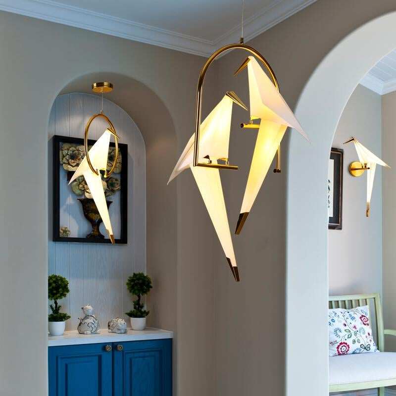 Nordic Bird Iron Pendant Light Paper Crane LED Lamp   Suspension Luminaire Loft Living Room Restaurant Pendant Lamp