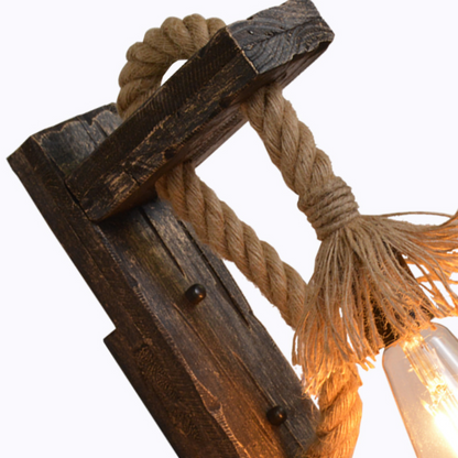 Vintage Wood Hemp Rope Wall Lamps Fixture Retro Hallway Bedside Loft Light Luminaire Industrial