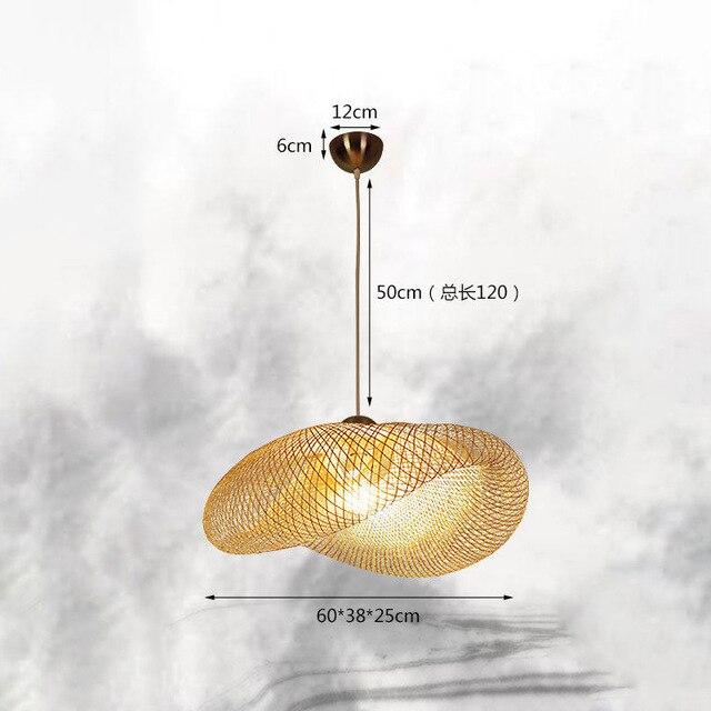 Handmade Bamboo Lamp Wicker Rattan Wave Shade Pendant Light Vintage Japanese Lamp Suspension Home Indoor Dining Table Room