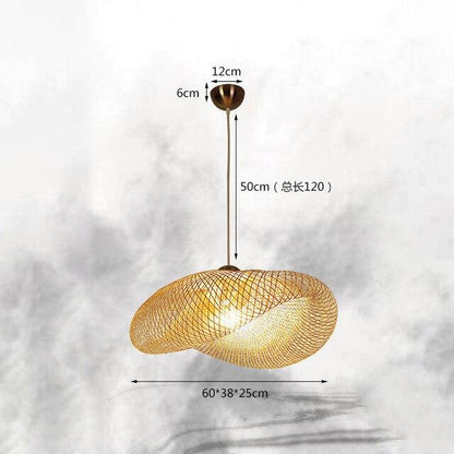 Handmade Bamboo Lamp Wicker Rattan Wave Shade Pendant Light Vintage Japanese Lamp Suspension Home Indoor Dining Table Room