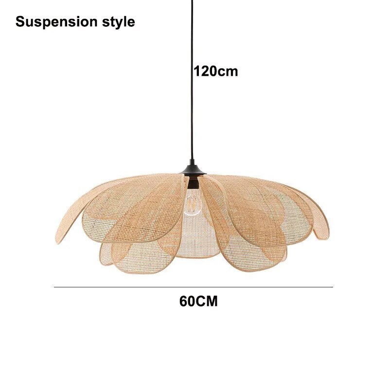 Nordic Rattan Art Petal Pendant Light Vintage Handicraft Silent Wind Lamps for Living Room Bedroom Dining Room Table Chandeliers