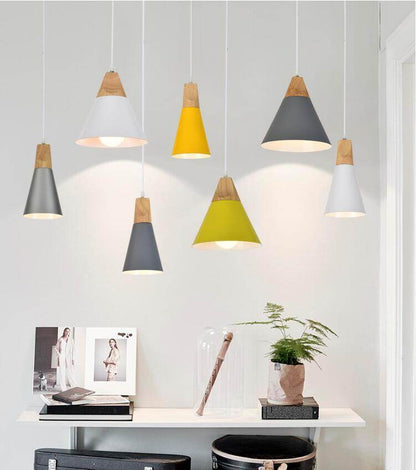 Nordic Combined Bar Real Wood Pendant Lights Multicolor Aluminum Lamp Shade Pendant Lamps for Dining Room Home Lighting Fixture