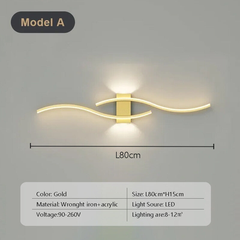 Modern LED Strip Wall Lamp Double Curve Remote Control Light Bedside Decor Black Gold Wall Sconces Living Room Bedroom