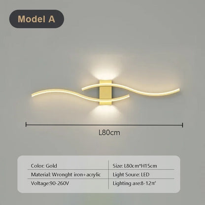 Modern LED Strip Wall Lamp Double Curve Remote Control Light Bedside Decor Black Gold Wall Sconces Living Room Bedroom