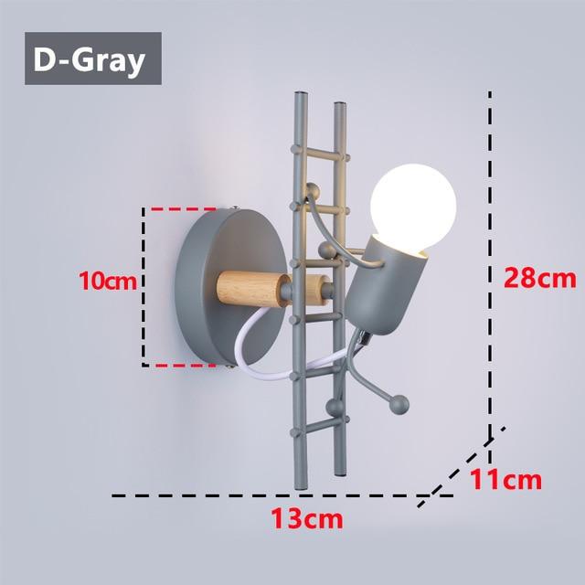 Modern Cartoon Doll Wall Light Fixtures LED Creative Mounted Iron  Bedside Sconce Lamp for Kids Baby Room Living Room ZBD0008
