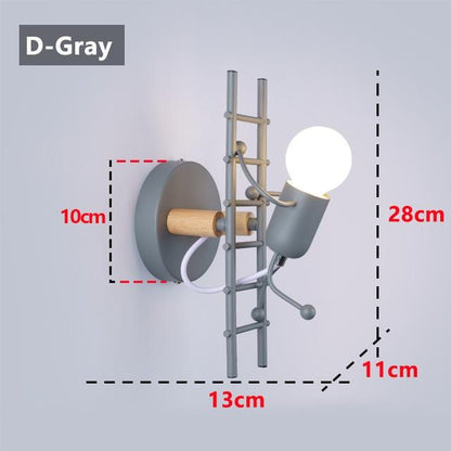 Modern Cartoon Doll Wall Light Fixtures LED Creative Mounted Iron  Bedside Sconce Lamp for Kids Baby Room Living Room ZBD0008