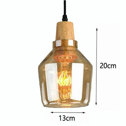 Nordic Wood Pendant Lights Glass Loft Industrial Decor Hanging Lamp Suspension Luminaire For Living Dining Room Fixtures E27