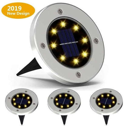 4PCS Solar Powered Disk Lights 8LED Solar Pathway Lights Outdoor Waterproof Garden Landscape Lighting for Yard Deck Patio