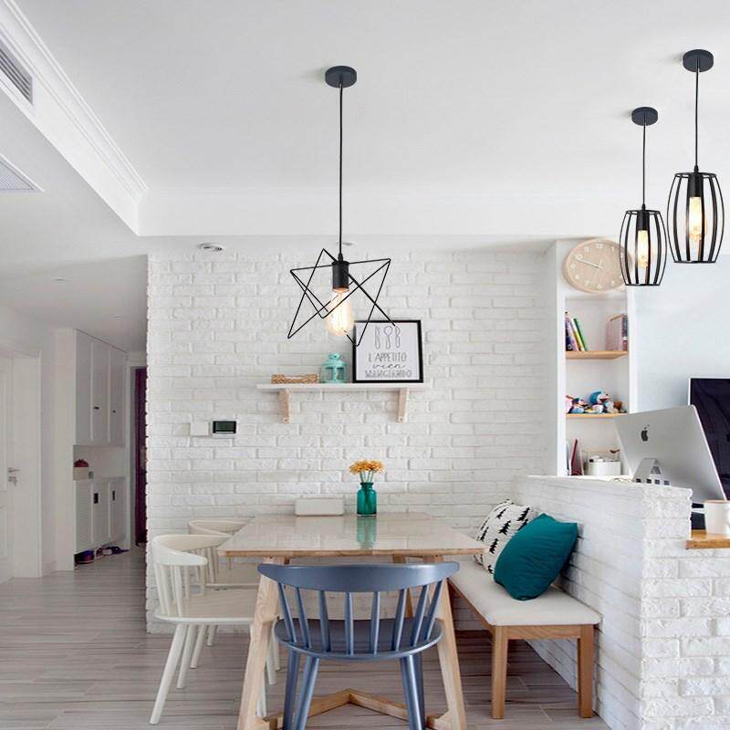 LED Indoor E27Modern Cage Pendant Light Iron Minimalist Retro Scandinavian Loft Pendant Lamp Metal Hanging RestaurantLamp