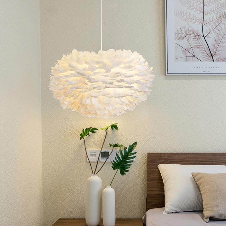Pendant Lights E27 Feather Romantic Pendant Lamp For Bedroom Living Room Lighting HangLamp Goose Feather Suspension Luminaire