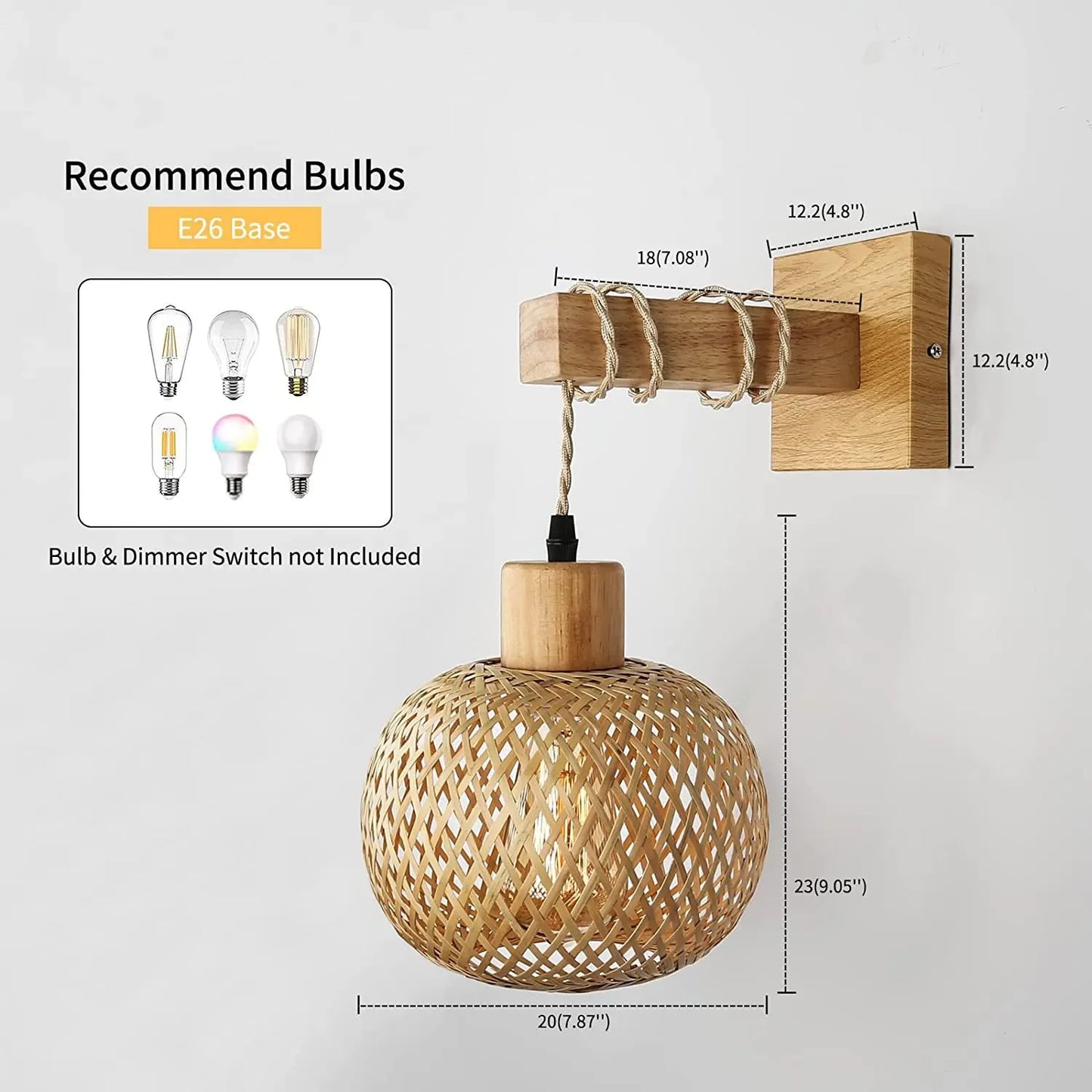 Retro Bamboo Wall Lamp Restaurant Rattan Lighting Bedside Bedroom Farmhouse Country Interior Background Wall Lamp