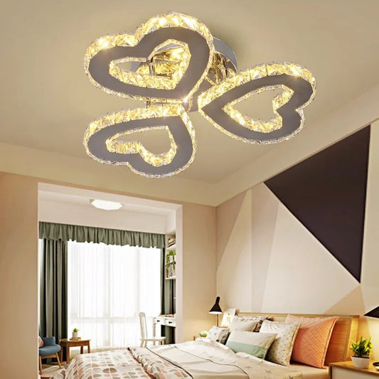 Modern LED Heart Shaped Three Rings Crystal Ceiling Lights Appliance Bedroom Light